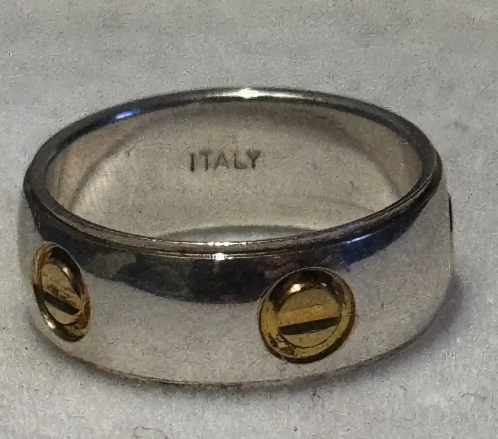 Vintage Italy 925 Sterling Silver Gold Tone Screw Band Ring Size 5